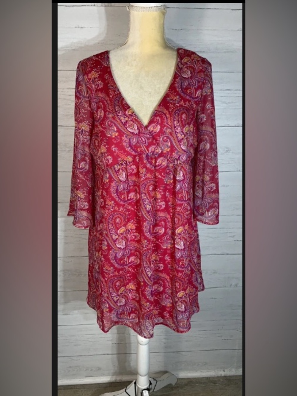 The Impeccable Pig Paisley Bell Sleeve Mini Dress size Small